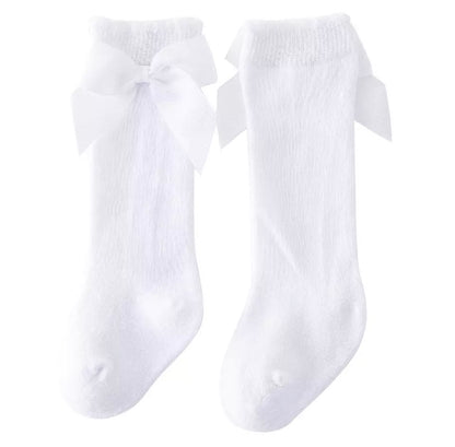 White Bow Knee Socks