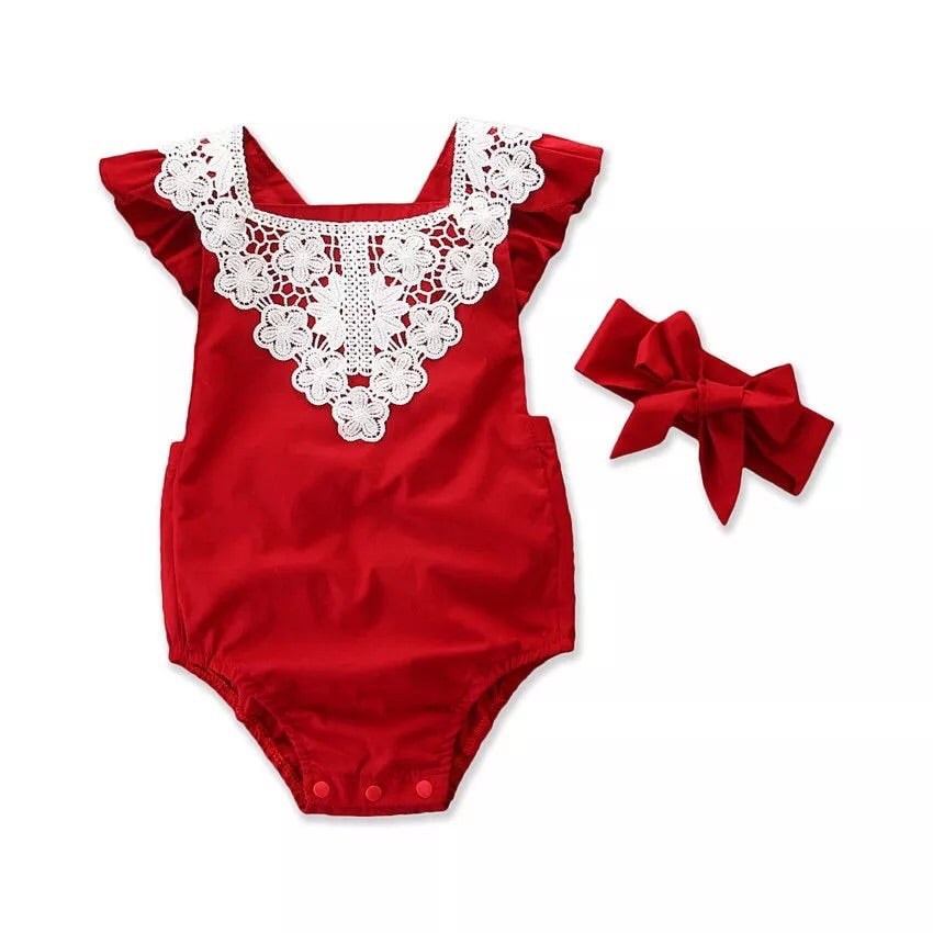 Red Lacey Romper Set