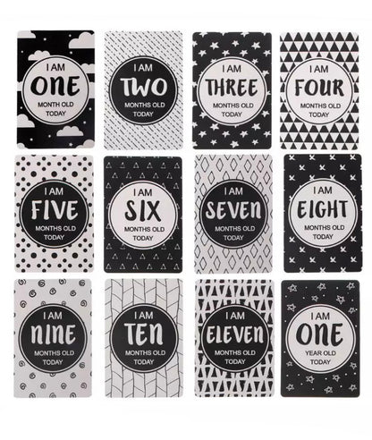 Baby Age Milestone Month Cards - Black & White