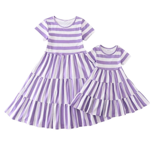 Mum & Daughter Matching Lavender Stripe Dress