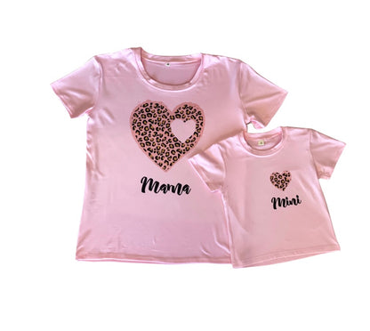 Leopard Heart Pink Mama & Mini Shirts