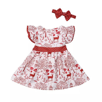 Christmas Deer Bow Dress Set