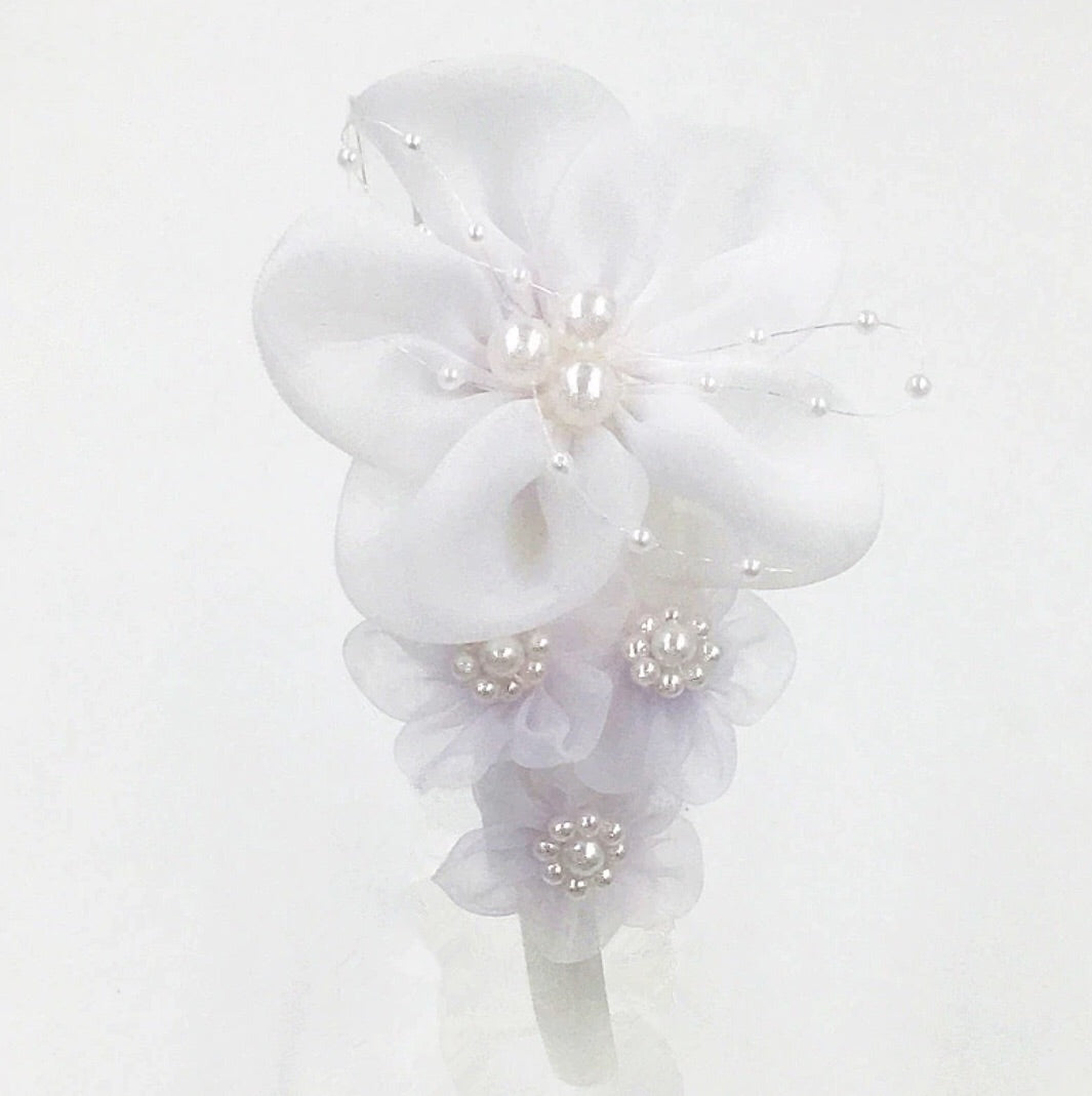 White Floral Pearl Headband