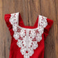 Red Lacey Romper Set