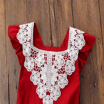 Red Lacey Romper Set