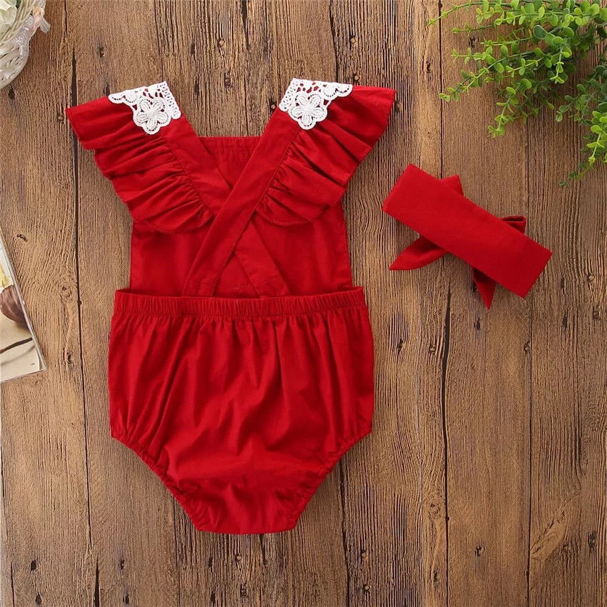 Red Lacey Romper Set